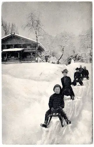 Alpenwirtschaft Vorderbrand m. Rodelbahn, 1906 gebr. sw Winter-AK