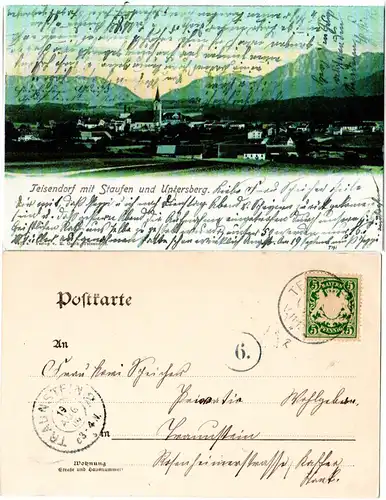 Bayern 1904, Reservestempel TEISENDORF R auf Farb-AK m. 5 Pf.