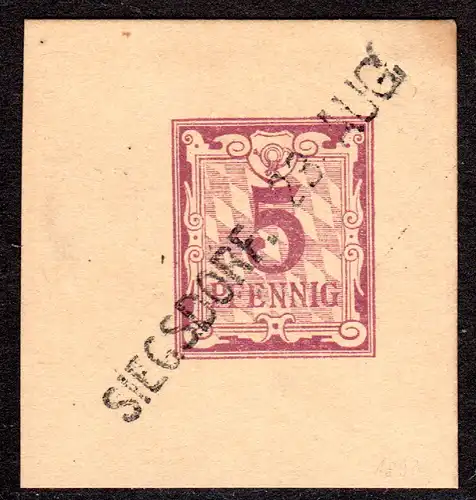 Bayern, L1-Aushilfstempel SIEGSDORF klar auf 5 Pf. Ganzsachenausschnitt