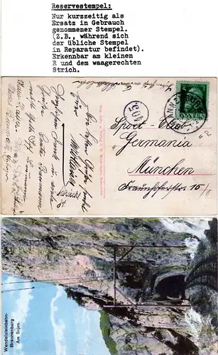 Bayern 1913, Reservestempel BRANNENBURG R auf Wendelsteinbahn Farb-AK