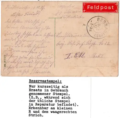 Bayern 1917, Reservestempel BERNAU (OBB) R auf Feldpost Karte v. Hittenkirchen
