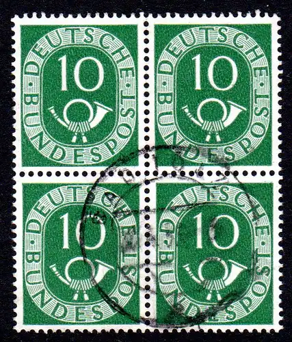 BRD 128, gebr. 4er-Block 10 Pf. Posthorn m. Stpl. München