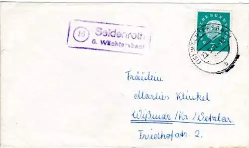 BRD 1961, Landpost Stpl. 16 SEIDENROTH über Wächtersbach klar auf Brief m. 7 Pf.