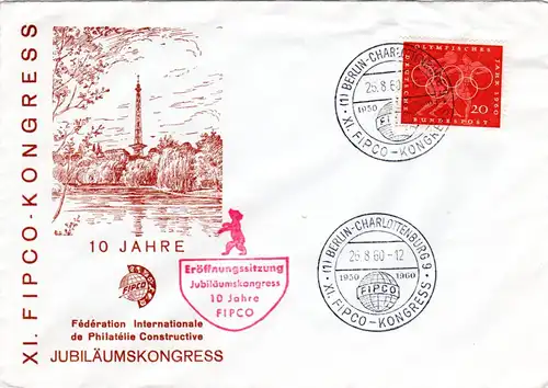 1960, Philatelie Sonderstempel FIPCO-KONGRESS BERLIN, Eröffnungs Sonderumschlag