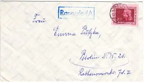 DDR 1969, Landpost Stpl. RANGSDORF A  auf Brief m. 20 Pf. v. Zossen
