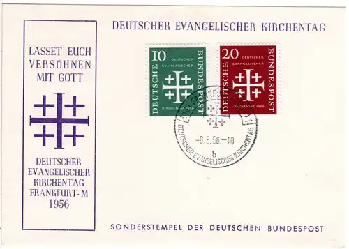 BRD 1956, Ereigniskarte Evangelischer Kirchentag m. Sondermarken u. Sonderstpl.