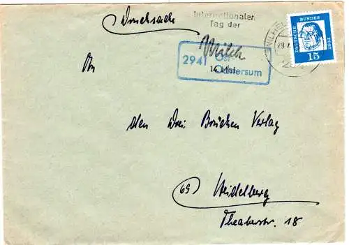 BRD 1963, Landpost Stpl. 2941 OST-OCHTERSUM auf Brief m. 15 Pf. v. Wilhelmshaven