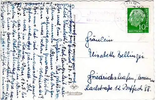 BRD 1957, Landpost Stpl. 14a JAGSTBERG über Künzelsau auf AK m. 10 Pf. 