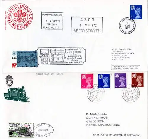 GB, 3 Festiniog Railway stamps on 3 covers with interesting contents