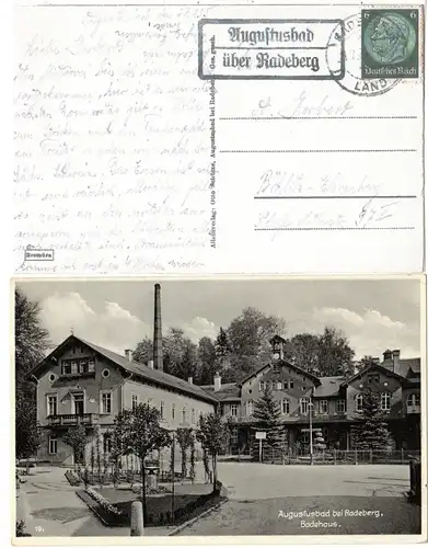DR 1935, Landpost Stpl. AUGUSTUSBAD über Radeberg auf sw-AK m. 6 Pf.