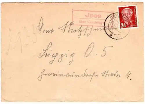 DDR 1950, Landpost Stpl. JPSE über Gardelegen auf Brief m. 24 Pf.