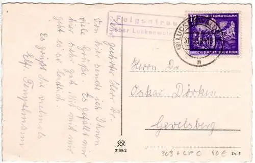 DDR 1952, Landpost Stpl. FELGENTREU über Luckenwalde auf Karte m. 12 Pf.