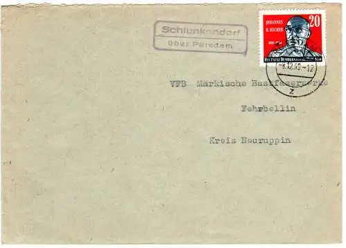 DDR 1959, Landpost Stpl. SCHLUNKENDORF über Potsdam auf Brief m. 20 Pf.