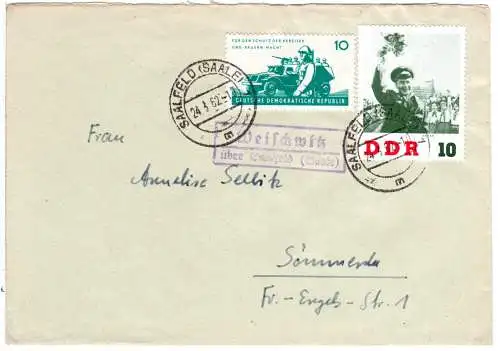 DDR 1962, Landpost Stpl. WEISCHWITZ über Saalfeld auf Brief m. 2x10 Pf.