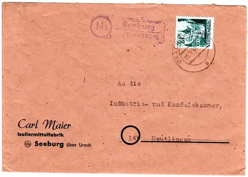 1948, Landpost Stpl. 14b SEEBURG über Urach auf Firmen Brief m. 24 Pf. 