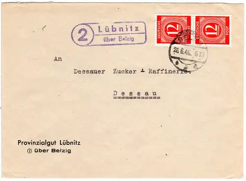 1946, Landpost Stpl. 2 LÜBNITZ über Belzig auf  Brief m. 2x12 Pf