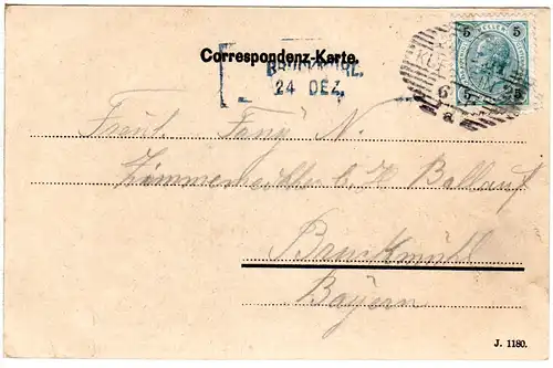 Bayern 1901, L2-Aushilfstempel BRUCKMÜHL als Ank.Stpl. auf AK m. Österreich 5 H.