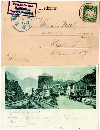 Bayern 1902, Posthilfstelle HALLTHURM Taxe Bad Reichenhall auf sw-AK m. 5 Pf.