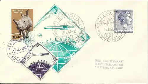 NL 1961, gez. Raketenpost Marke auf Brief m. Belgien/Luxemburg Frankatur