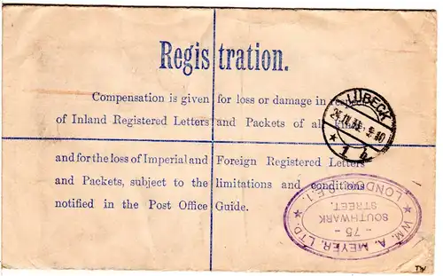 GB 1933, 1+1 1/2d m. perfins auf 4 1/2d Reko Ganzsachenumschlag v. London.