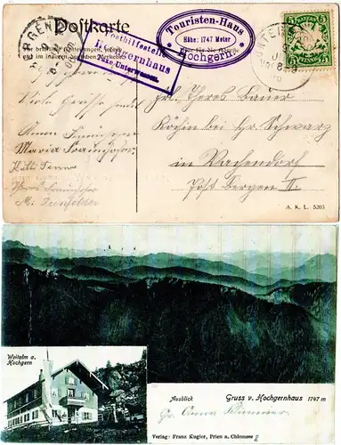 Bayern 1906, Posthilfstelle HOCHGERNHAUS Taxe Unterwessen auf sw-AK m. 5 Pf.