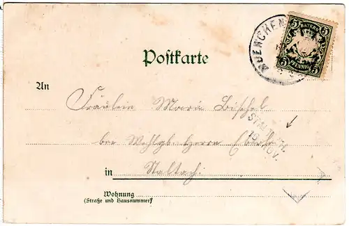 Bayern 1908, L2-Aushilfstpl. STALTACH als Ank.Stpl. auf AK v. München