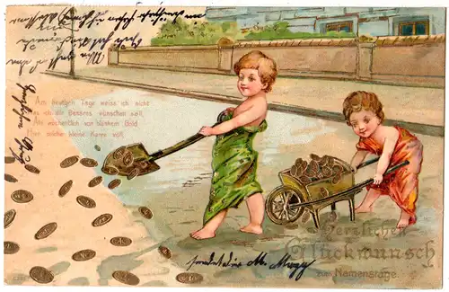 Bayern 1906, Posthilfstelle WIESMÜHL Taxe Tengling auf Glückwunsch-AK m. 5 Pf.