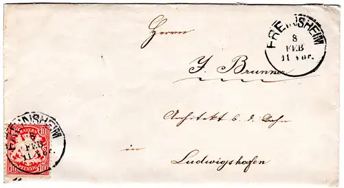 Bayern 1884, klarer K1 FREINSHEIM auf Brief (m. kpl. Inhalt) m. 10 Pf. 