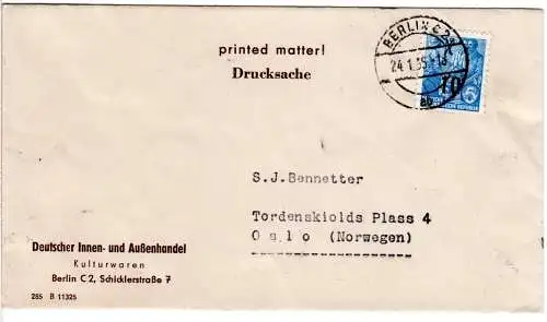 DDR 1956, EF 10/12 Pf. auf Drucksache Brief v. Berlin n. Norwegen