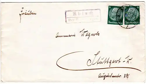 DR 1937, Landpost Stpl. ABLACH über Sigmaringen auf Brief m. 2x6 Pf.