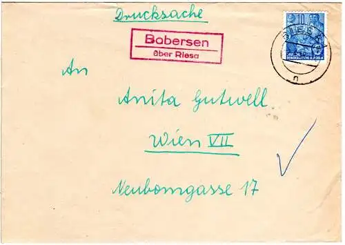 DDR 1959, Landpost Stpl. BOBERSEN über Riesa auf Drucksache Brief m. 10 Pf.