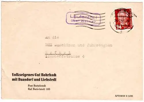 DDR 1953, Landpost Stpl. LAUTENTHAL über Weimar auf VEB Brief m. 24 Pf.