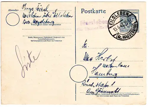 1948, Landpost Stpl. MORSLEBEN über Eilsleben auf 12 Pf. Ganzsache