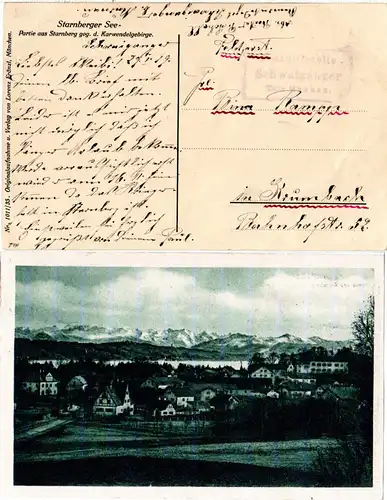 Bayern 1919, Posthilfstelle SCHWAIGANGER Taxe Murnau auf FP-AK v. Starnberg.