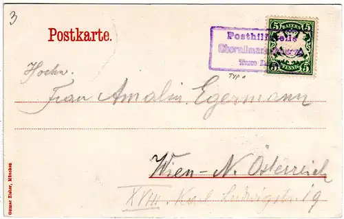 Bayern, Posthilfstelle OBERALLMANNSHAUSEN Taxe Leoni auf AK m. 5 Pf.