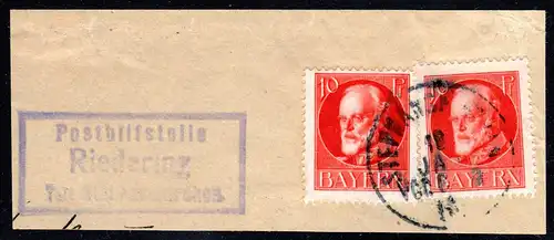 Bayern, Posthilfstelle RIEDERING Taxe Stephanskirchen auf Briefstück m. 2x10 Pf.