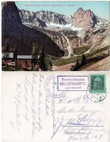 Bayern 1914, Posthilfstelle HÖLLENTHALHÜTTE Taxe Garmisch auf Angerhütten-AK 