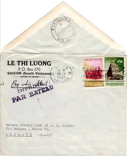 Vietnam 1961, Imprimé Par Bateau auf Drucksache m. 2 Marken v. Saigon n. Italien