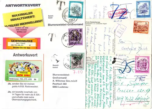 Österreich, 6 Briefe u. Karten m. Porto u. Nachgebühr Stempeln