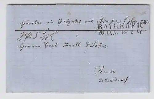 Bayern 1863, L2 Bayreuth auf Geldpaket Begleit Brief n. Reuth Erbendorf. #1530