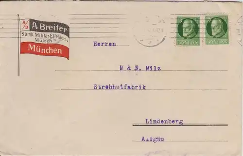 Bayern 1918, Werbung Reklame Umschlag Militär Ausstatter Breiter München. #312