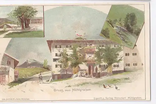 Österreich, Gruss aus Mühlgraben, Tirol Litho AK. #617