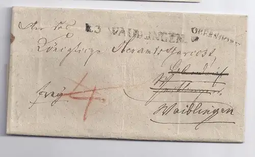 Württemberg 1839, kpl. Brief m. Oberndorf u. R.3 Waiblingen, je L1. #351
