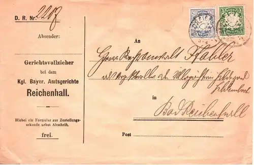 Bayern 1907, 5+20 Pf. auf Orts Brief m. Zust.urkunde v. Bad Reichenhall. #2649