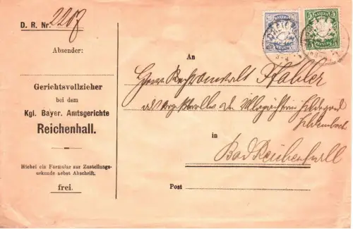 Bayern 1907, 5+20 Pf. auf Orts Brief m. Zust.urkunde v. Bad Reichenhall  #2649
