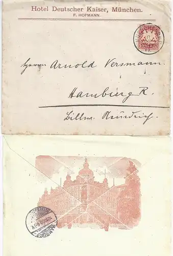 Bayern 1900, München, Bilder Brief Hotel Dt. Kaiser.  Stempel m. kl. JZ! #1907