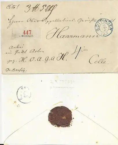 Hannover, K2 Göttingen auf gesiegeltem Paket Begleit Brief n. Celle. #558