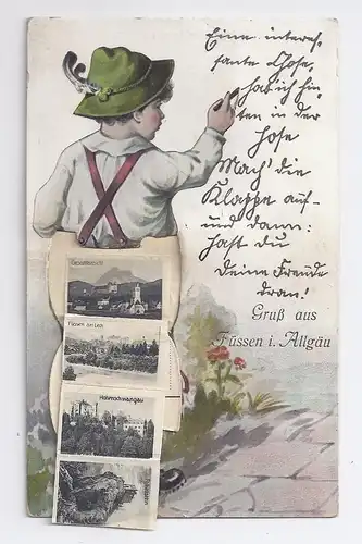 Gruß aus Füssen, Leporello AK (10 Bilder) bei heruntergelassener Lederhose #1177