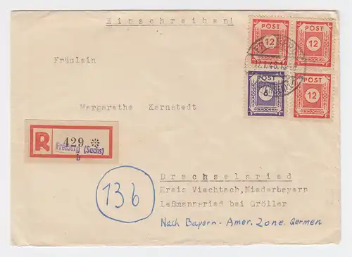SBZ 1946, Freiberg Sachsen, Einschreiben Brief m. eingest. Not Reko-Zettel #2443