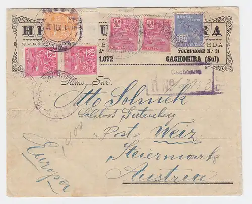 Brasilien 1932, Einschreiben Brief m. 6 Marken v. CACHOEIRA n. Österreich. #2456